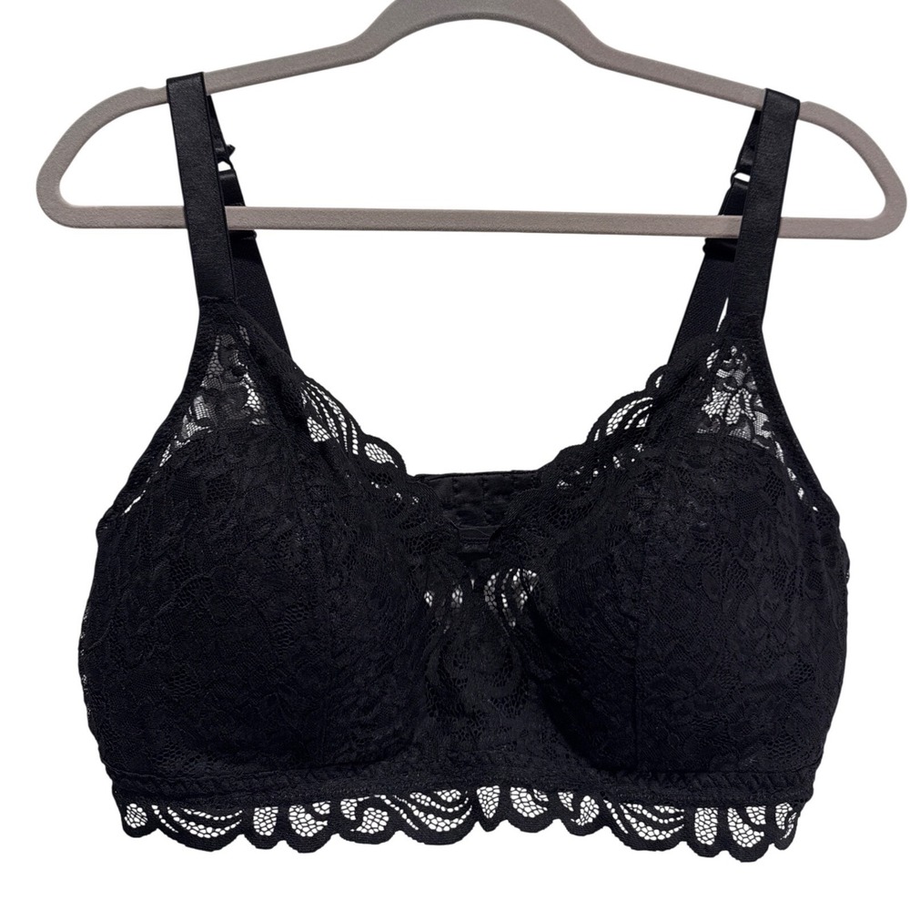 Bali Black Floral Lace Bralette Adjustable Straps Scalloped Hem
